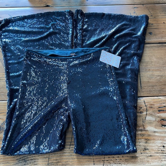 Free People sequins dress pants in deep blue Jewel size 0 - Picture 3 of 10